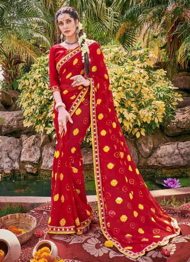 ALVEERA BANDHEJ Fancy Designer Georgette With Embroidery Border Festive Wear saree Collection